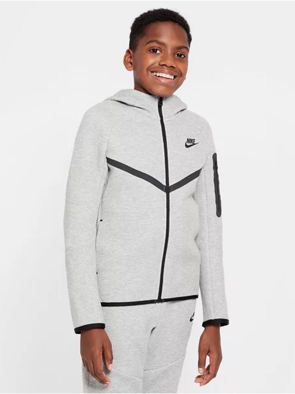 Nike Tech Fleece Full-Zip Hoodie for Boys/Girls in Grey (Large)